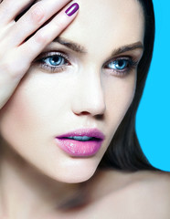 sensual model with bright makeup colorful lips