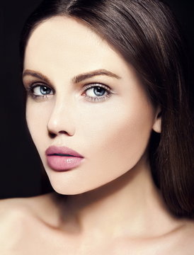beauty portrait of  sensul model with nude makeup