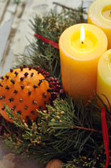 Advent wreath with lit candles