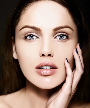 beauty portrait of  sensul model with nude makeup