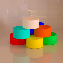 Obraz premium Abstract colorful 3D geometric shapes. Cylinders.