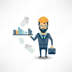 architect holding a model of the city