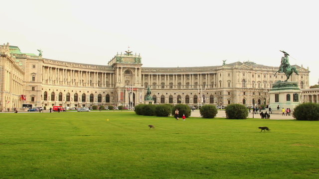 Green lawn Heldenplatz OSCE headquarters in Vienna Austria, dogs