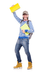 Student with books isolated on white