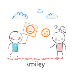 man and girl holding posters with fun emoticons