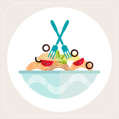 Spaghetti tomato spices cutlery icon