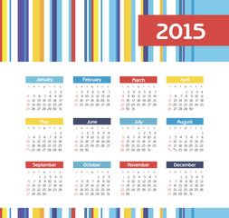 Calendar 2015 year with colored lines