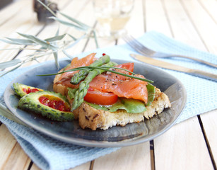 Hot a salty salmon sandwich