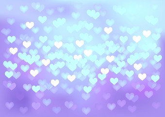 Violet festive lights in heart shape, vector background.