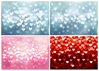 Set of festive lights in heart and star shapes, vector