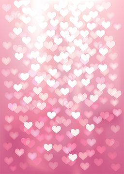 Pink festive lights in heart shape, vector background.