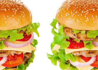 Big hamburger on white background