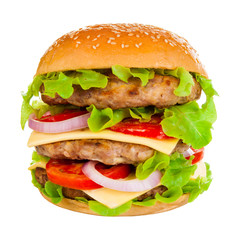 Big hamburger on white background