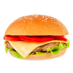 Big hamburger on white background