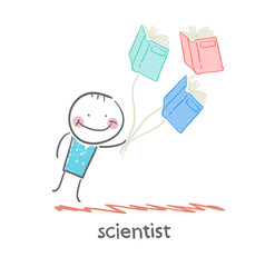 scientist flies with books