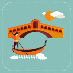 Venice, Rialto bridge with gondola in Italy - 73303944