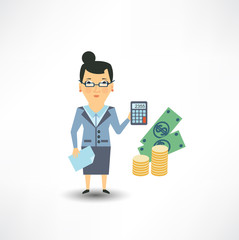 bank employee counts money