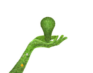 Hand holding eco light bulb energy concept