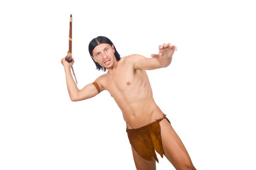 Native american in funny concept isolated on white