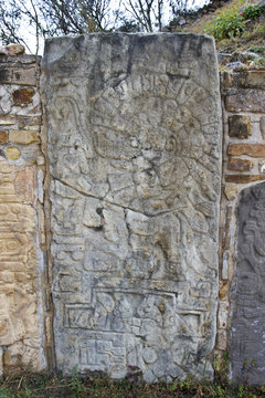 Carved stone at the ruins of Monte Alban, Oaxaca, Mexico