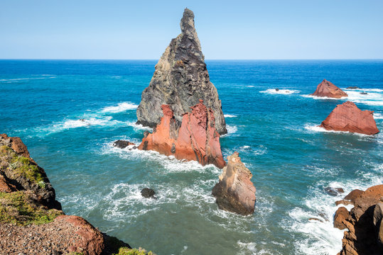 Volcanic rocky formations on Ponta de Sao Lourenco, Madeira