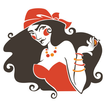 vector image of gipsy, attractive woman