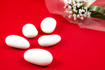 white sugared almonds