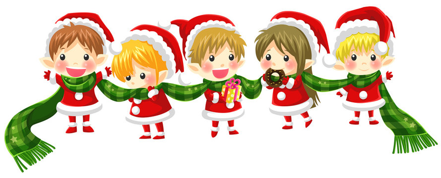 Cute Christmas elves tie together with a long scarf (with no bla