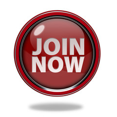 Join now circular icon on white background