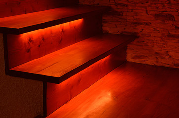 Illuminated wooden stairs
