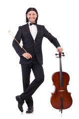 Obraz premium Funny man with music instrument on white