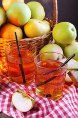 still life with apple cider and fresh apples