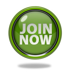 Join now circular icon on white background