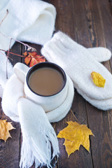 cocoa drink in cup and on the table
