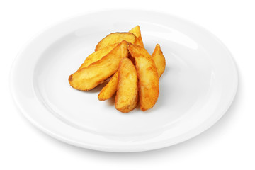 Homemade fried potato on plate isolated on white