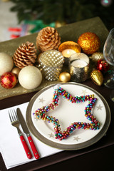 Serving Christmas table close-up