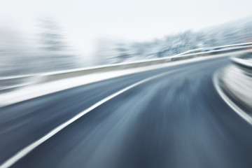 Artistic blurry fast winter driving
