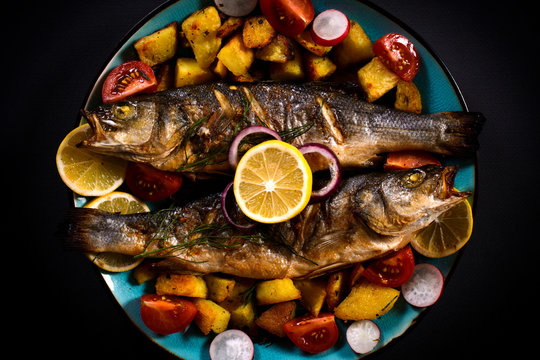 Bass fish grilled