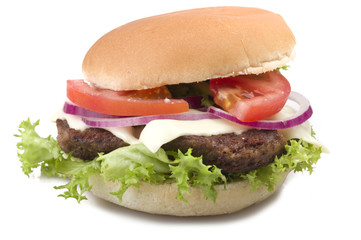Sandwich big Hamburger close up on white