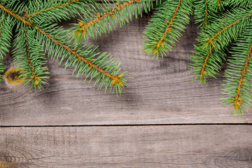 Christmas fir tree on a wooden background