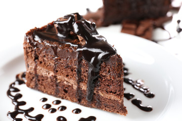 Yummy chocolate cake, close-up