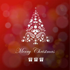 Vintage Christmas Card . Beautiful Christmas tree illustration