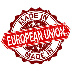 made in European Union red stamp isolated on white background