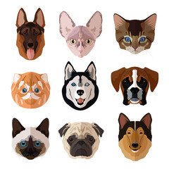 Pets portrait flat icon set