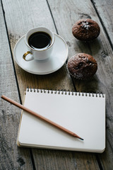 coffee cake and notebook