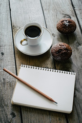 coffee cake and notebook