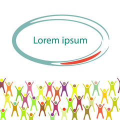 Crowd of colorful stick figure people, volunteer. Booklet cover