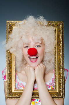 Funny clown with picture frame