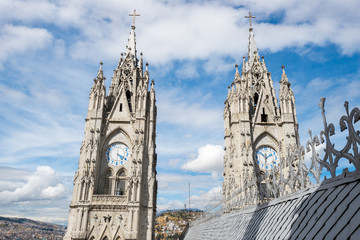 Fototapeta na wymiar Twin steeples of the Basilica del Voto Nacional, Quito, Ecuador