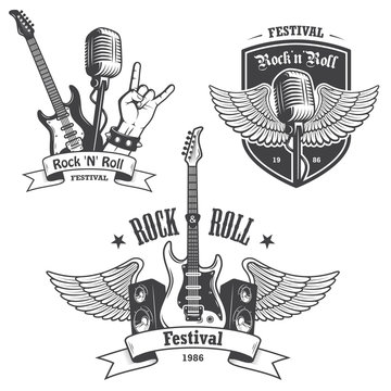 Set of rock and roll music emblems.